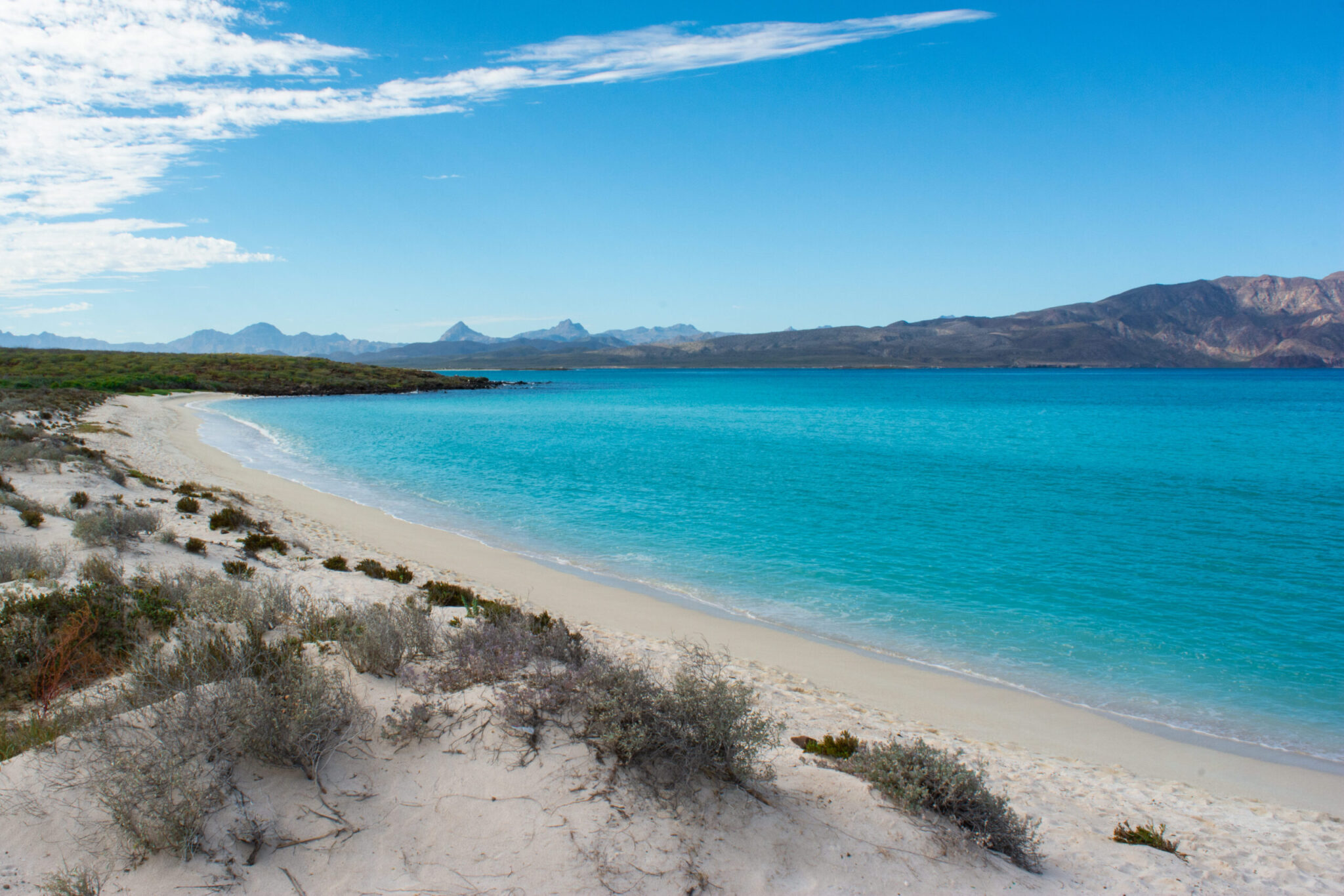 Pristine turquoise waters and white sand beach at Coronado Island near Loreto, Mexico