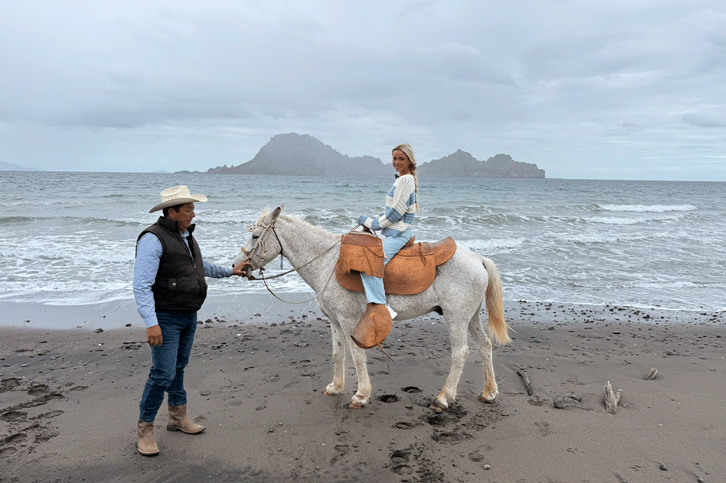 Horseback riding on the beach in Loreto during the SI Swimsuit 2026 shoot