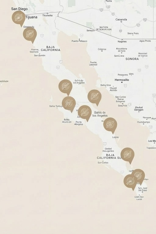 Map of private charter flight destinations in Baja Mexico