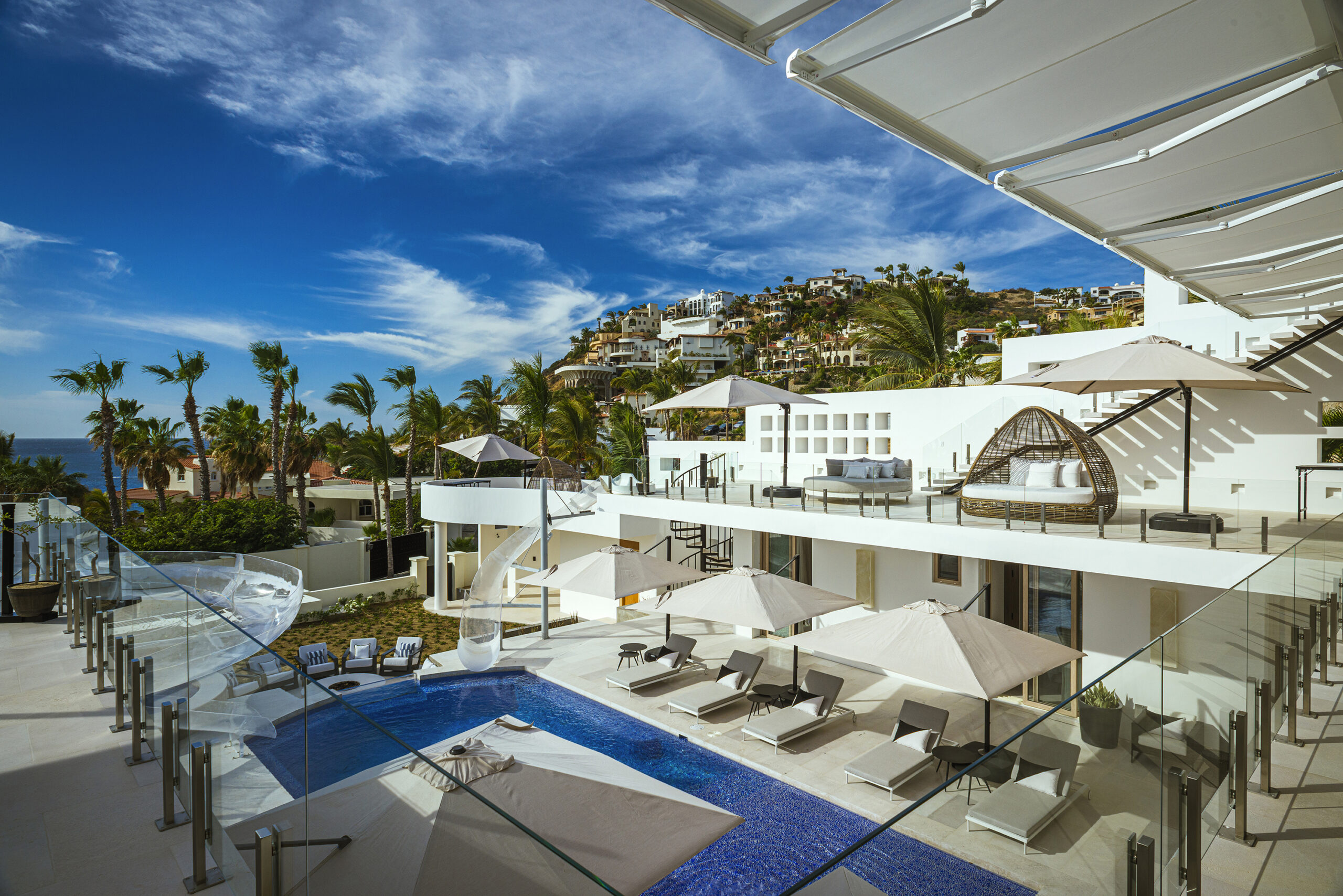 Casa Aqua Blanca sunny patio with ocean views in Punta Bella, Family Friendly Los Cabos