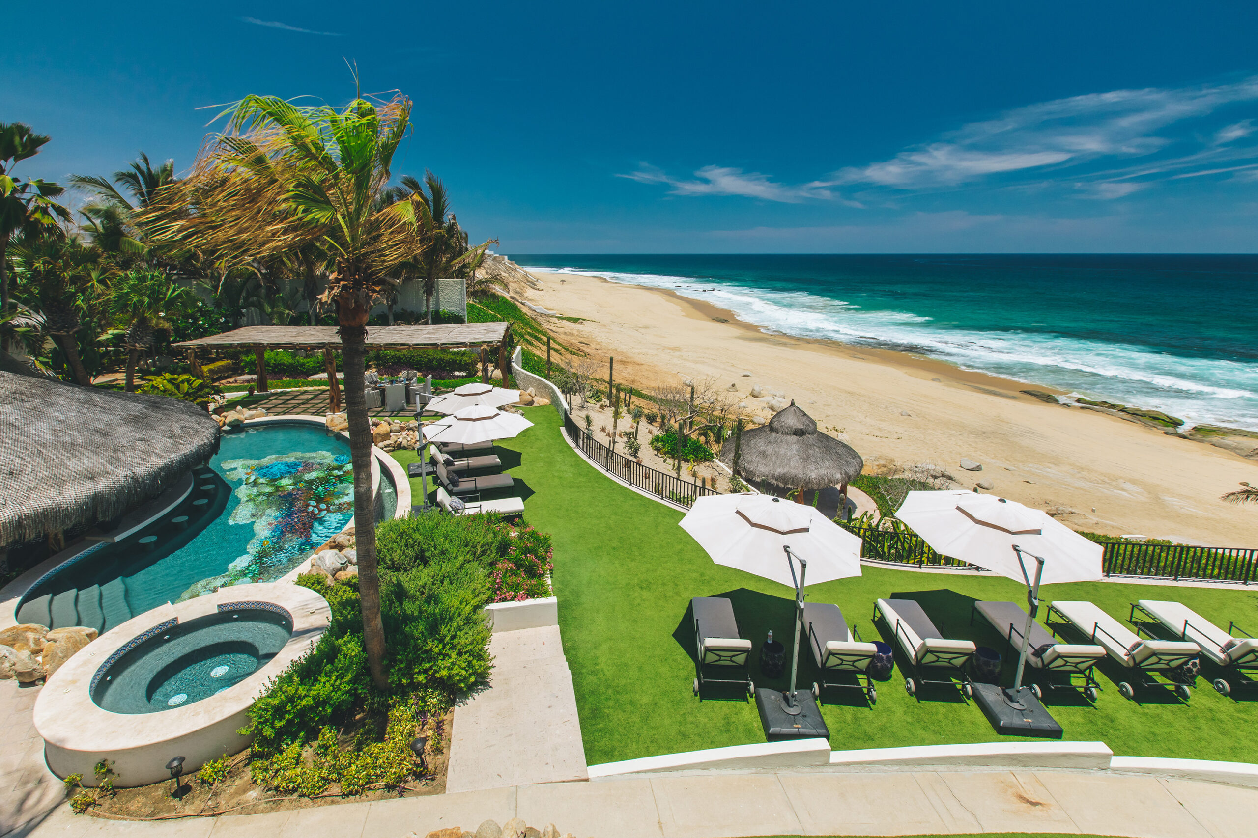 Casa Bellamar patio with pool and beachfront in East Cape, Onsite Villa Staff Los Cabos