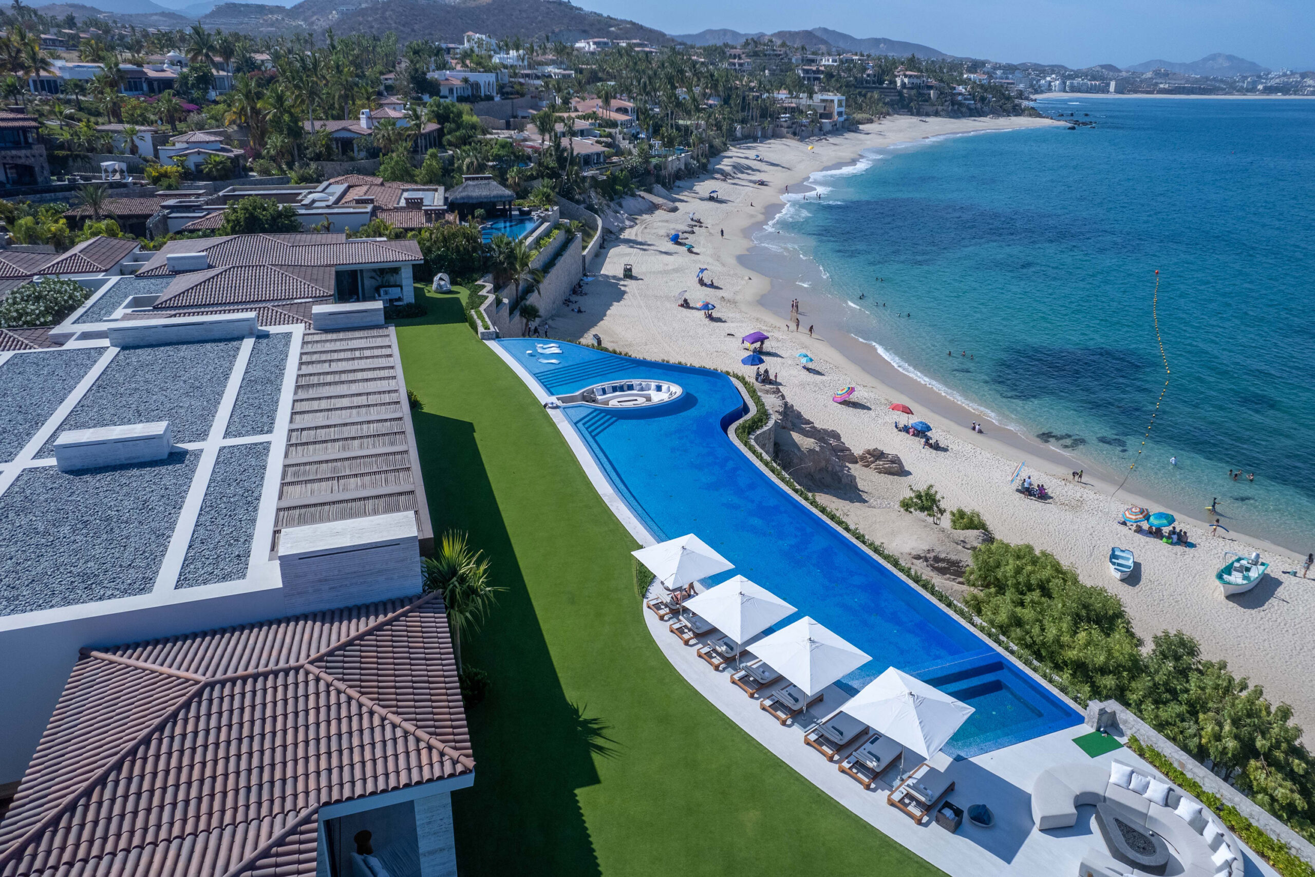 Casa Elije aerial view of villa beachfront in Palmilla Los Cabos