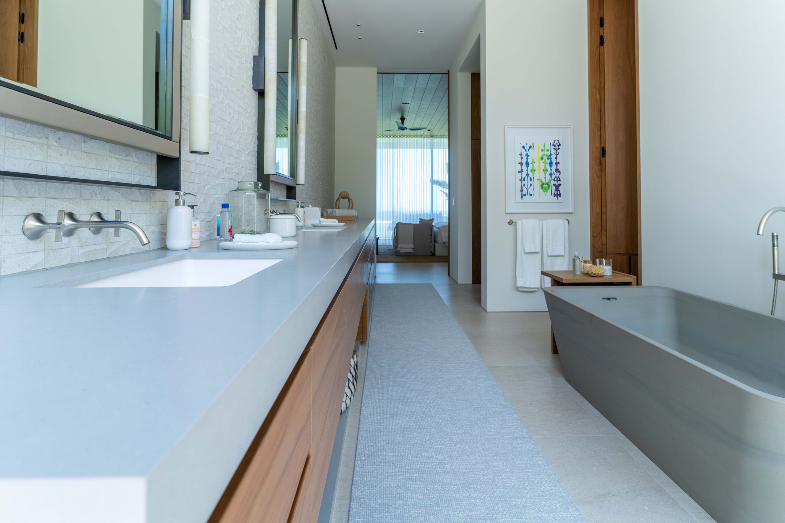 Casa Elije en suite bathroom with double sink and bath tub in Palmilla Los Cabos