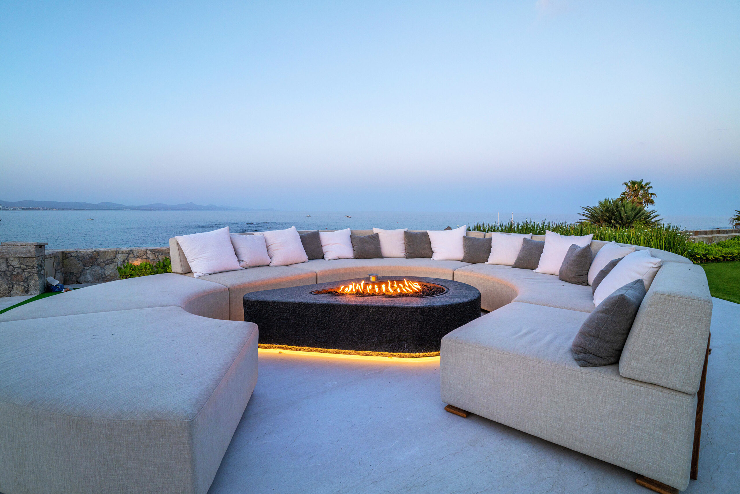 Casa Elije fire pit surround by the infinity pool and ocean views in Palmilla Los Cabos