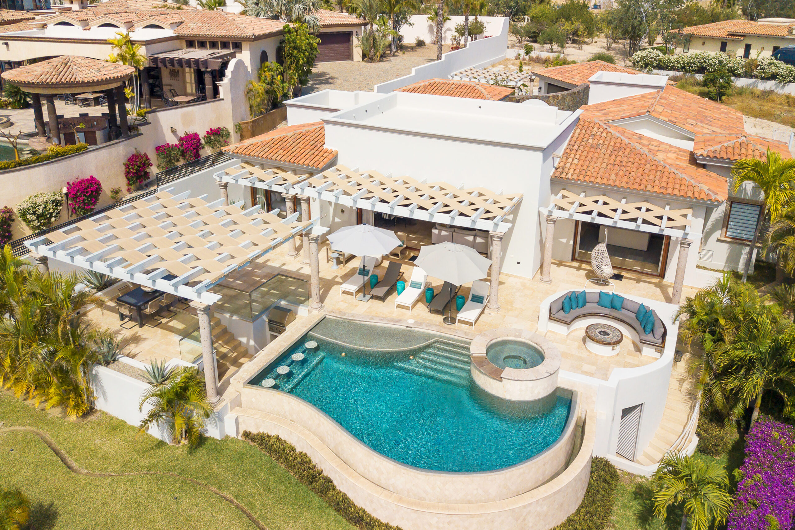 Casa Micana aerial view of patio in Puerto Los Cabos, Golf Nearby Los Cabos
