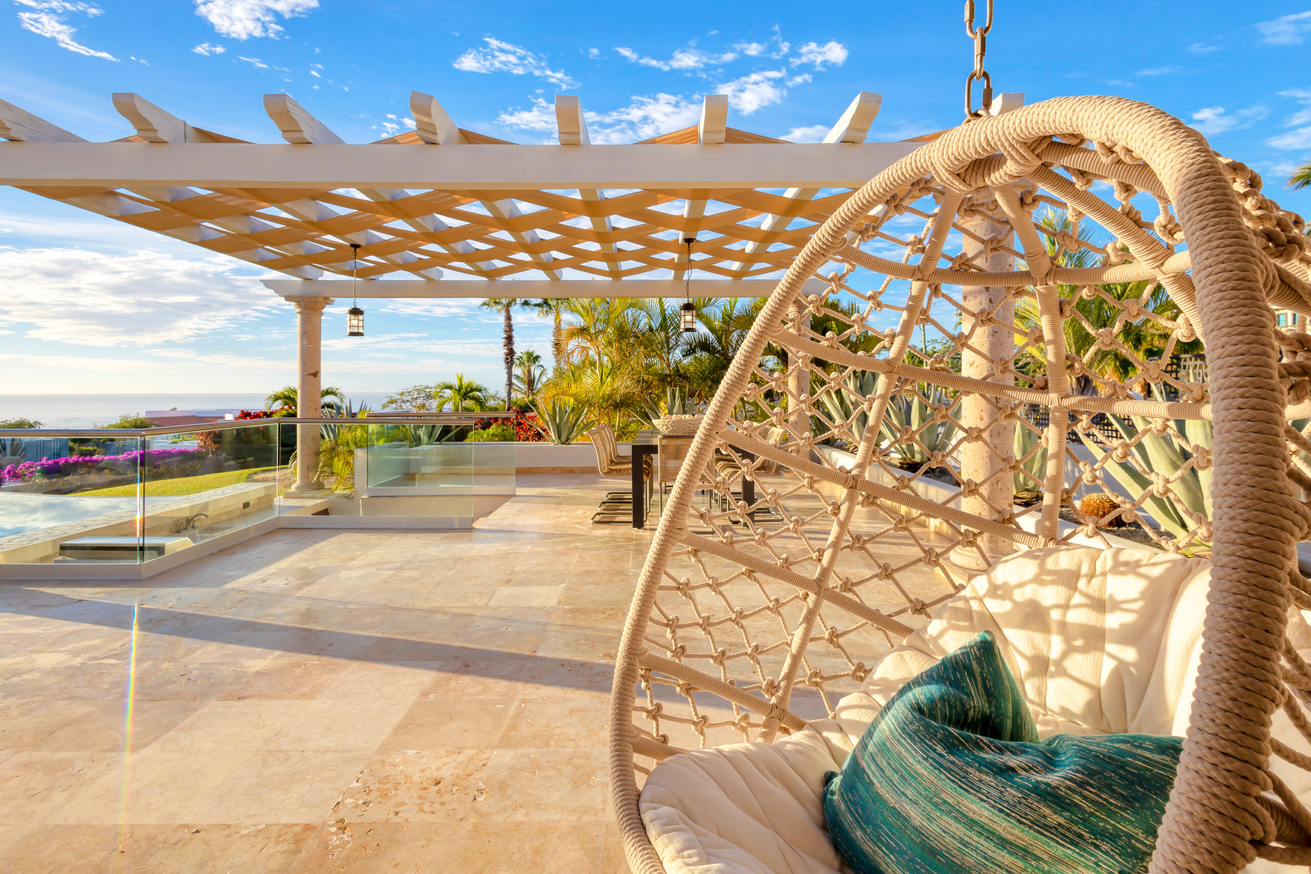 Casa Micana lay in hammock chair in Puerto Los Cabos, Golf Nearby Los Cabos
