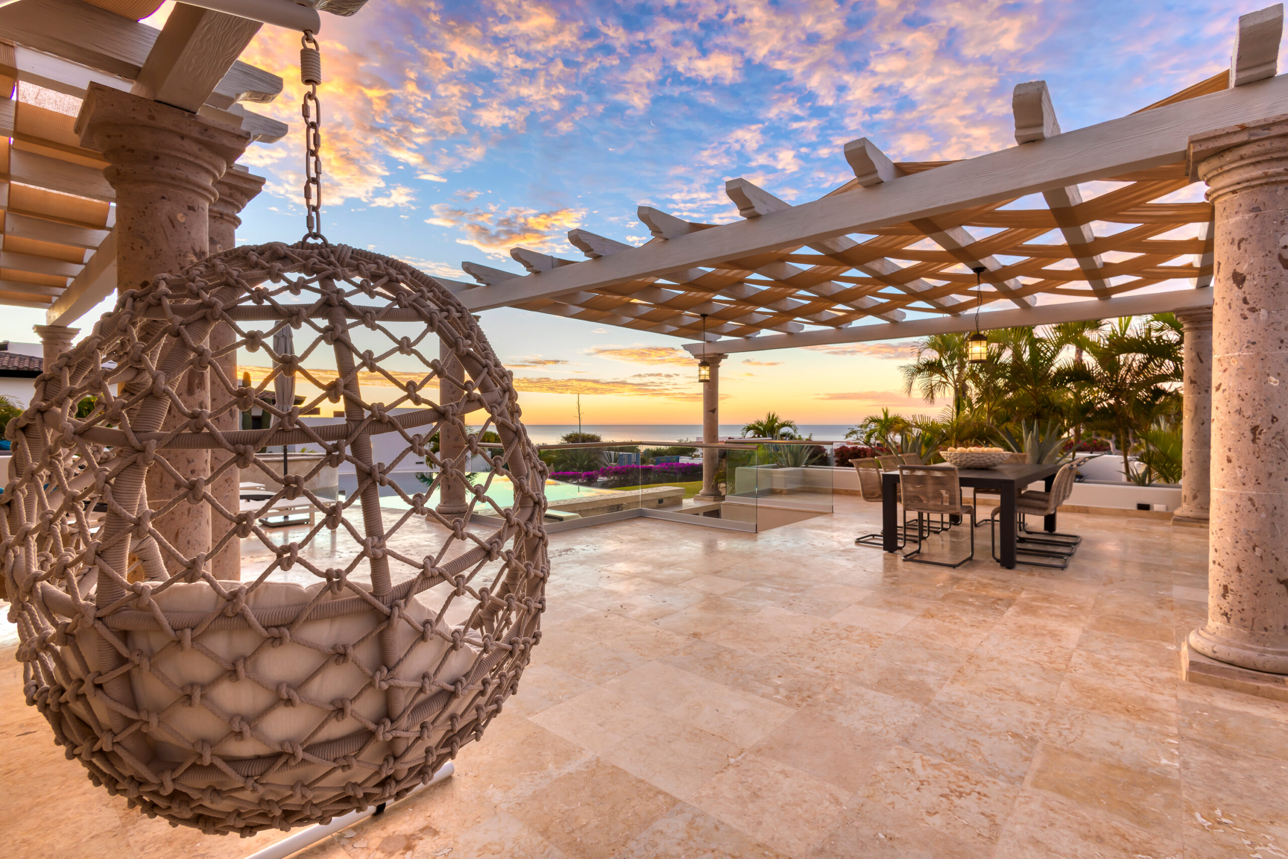Casa Micana lay in hammock chair with ocean views in Puerto Los Cabos, Golf Nearby Los Cabos