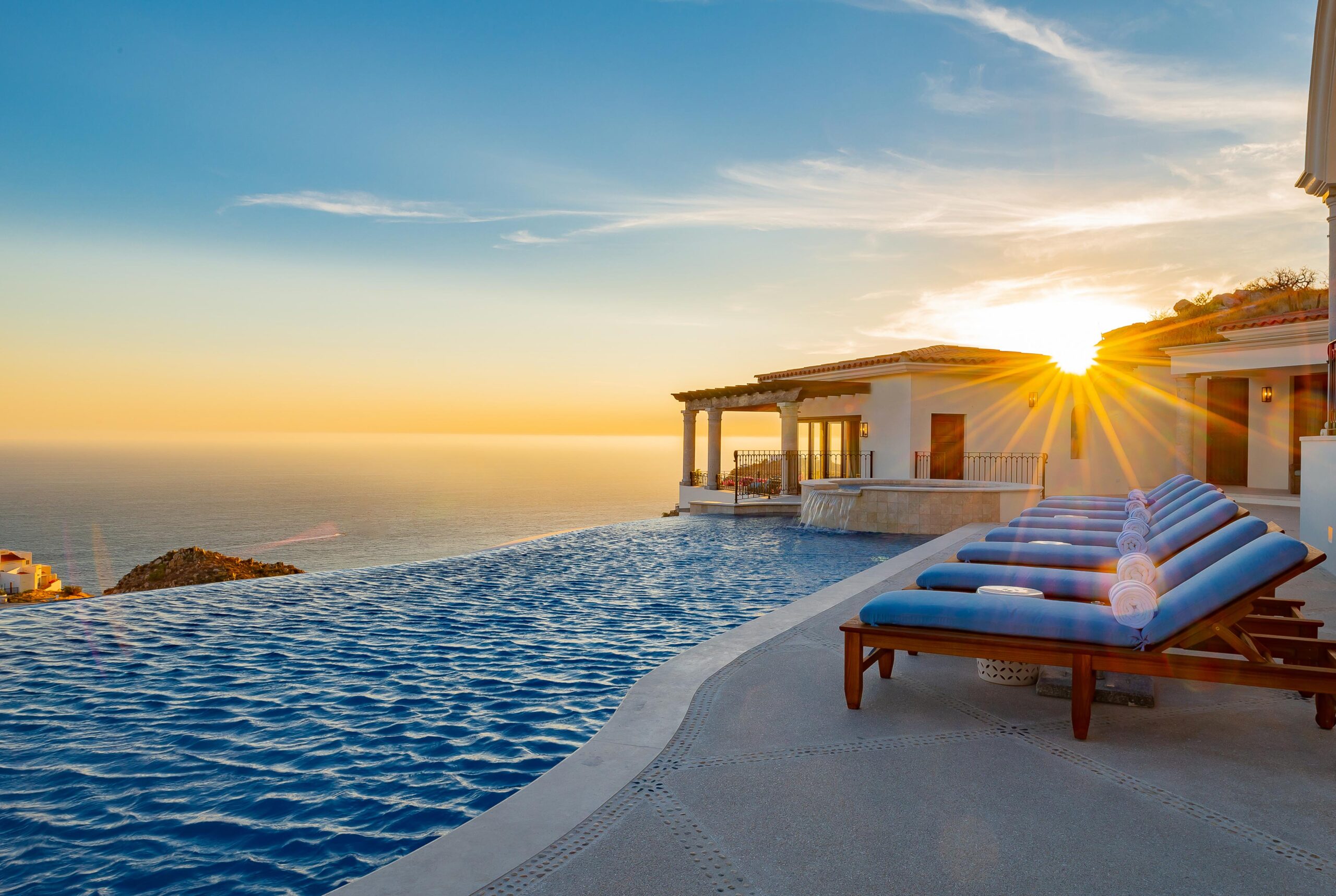 Casa Stella pool at sunset in Pedregal Pacific, Onsite Villa Staff Los Cabos