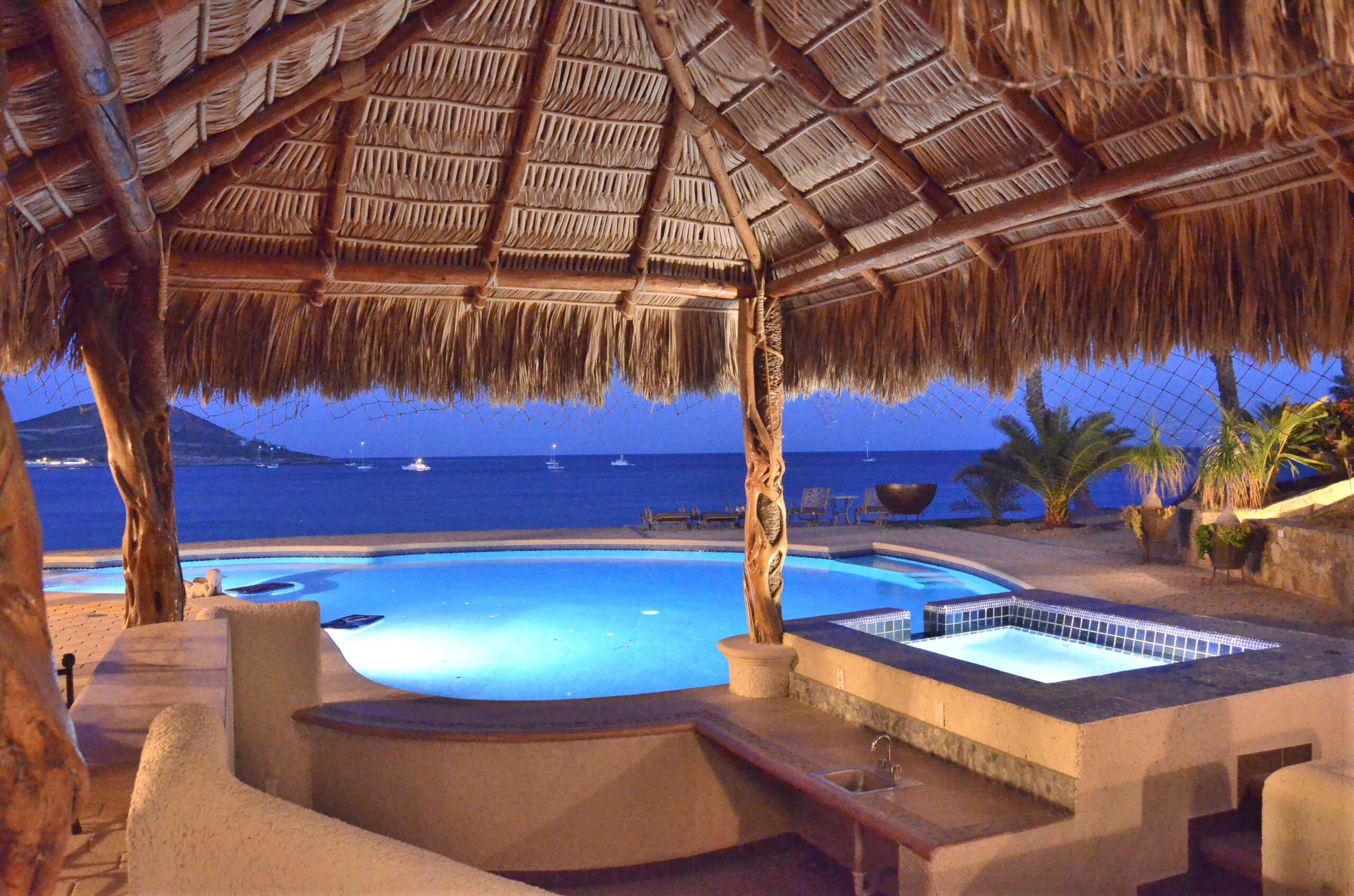 Rancho De Costa gorgeous patio at night in Rancho De Costa, Beachfront Los Cabos