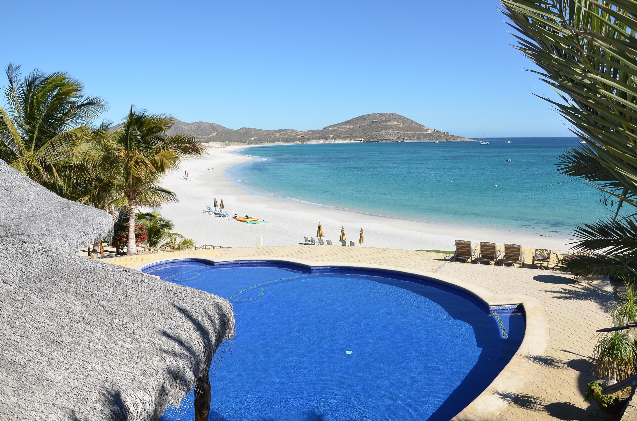 Rancho De Costa patio with pool and ocean view in Rancho De Costa, Beachfront Los Cabos