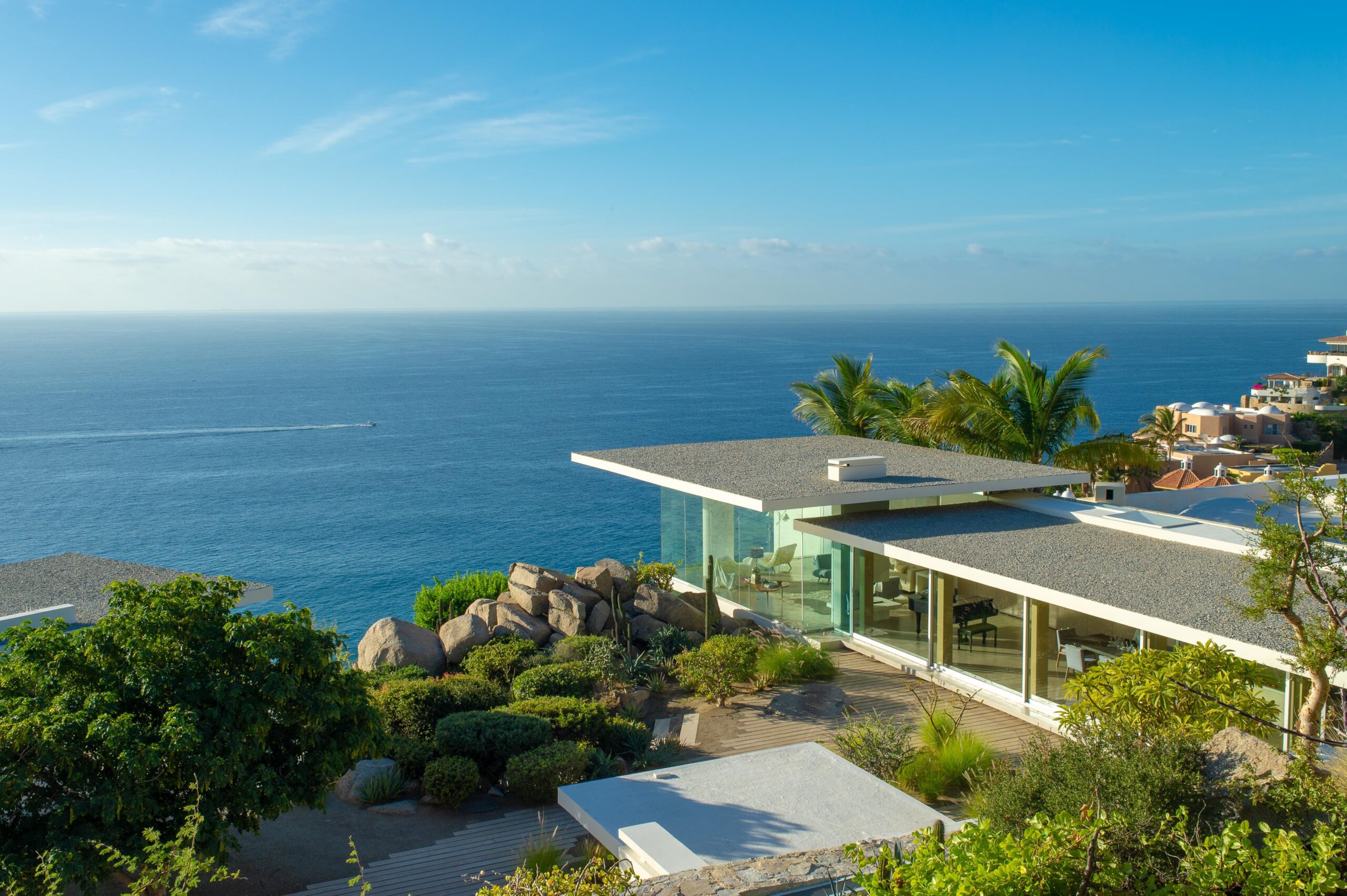 Villa Finisterra luxury villa exterior in Pedregal Pacific, Oceanfront Los Cabos