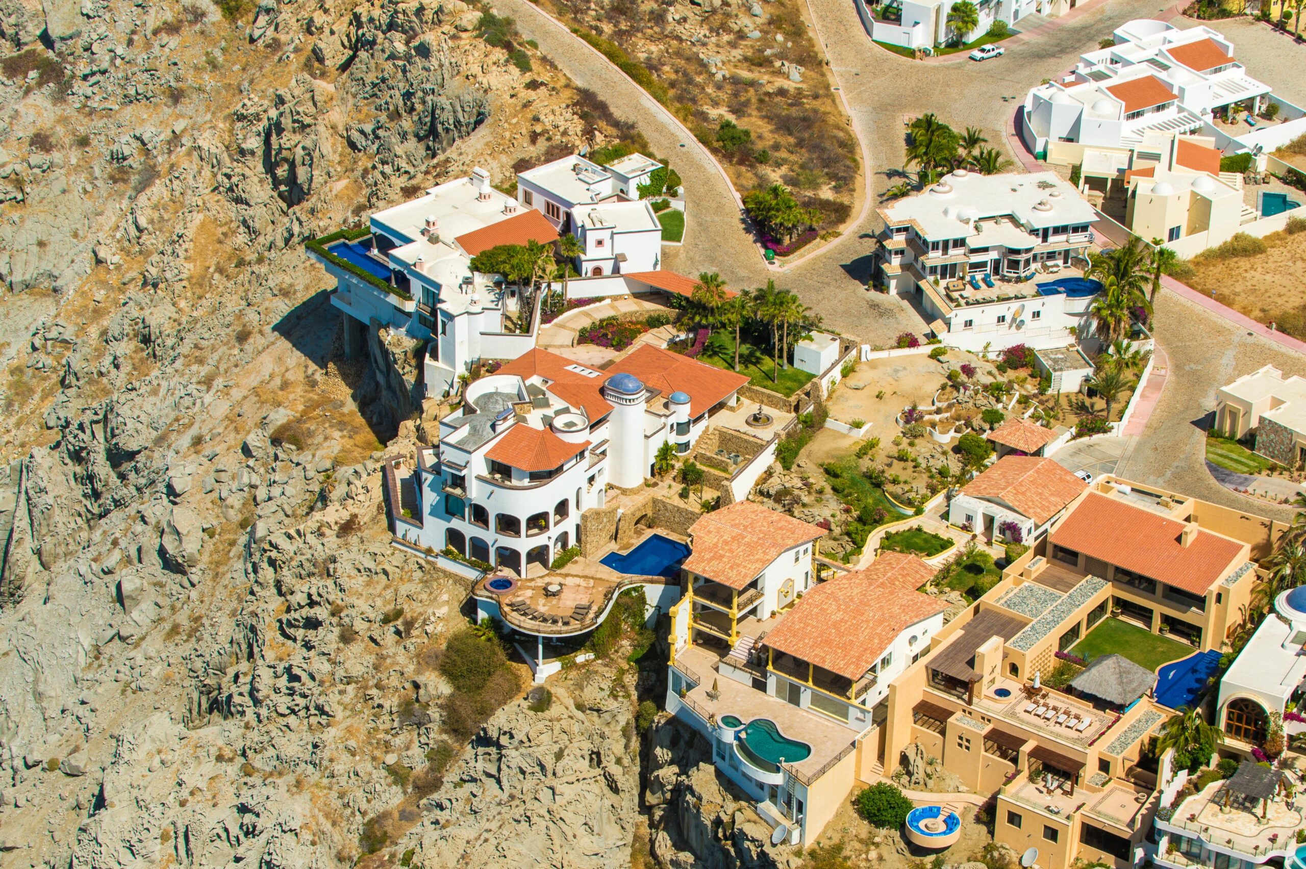 Villa Grande aerial view of oceanfront villa in Pedregal Pacific, Oceanfront Los Cabos