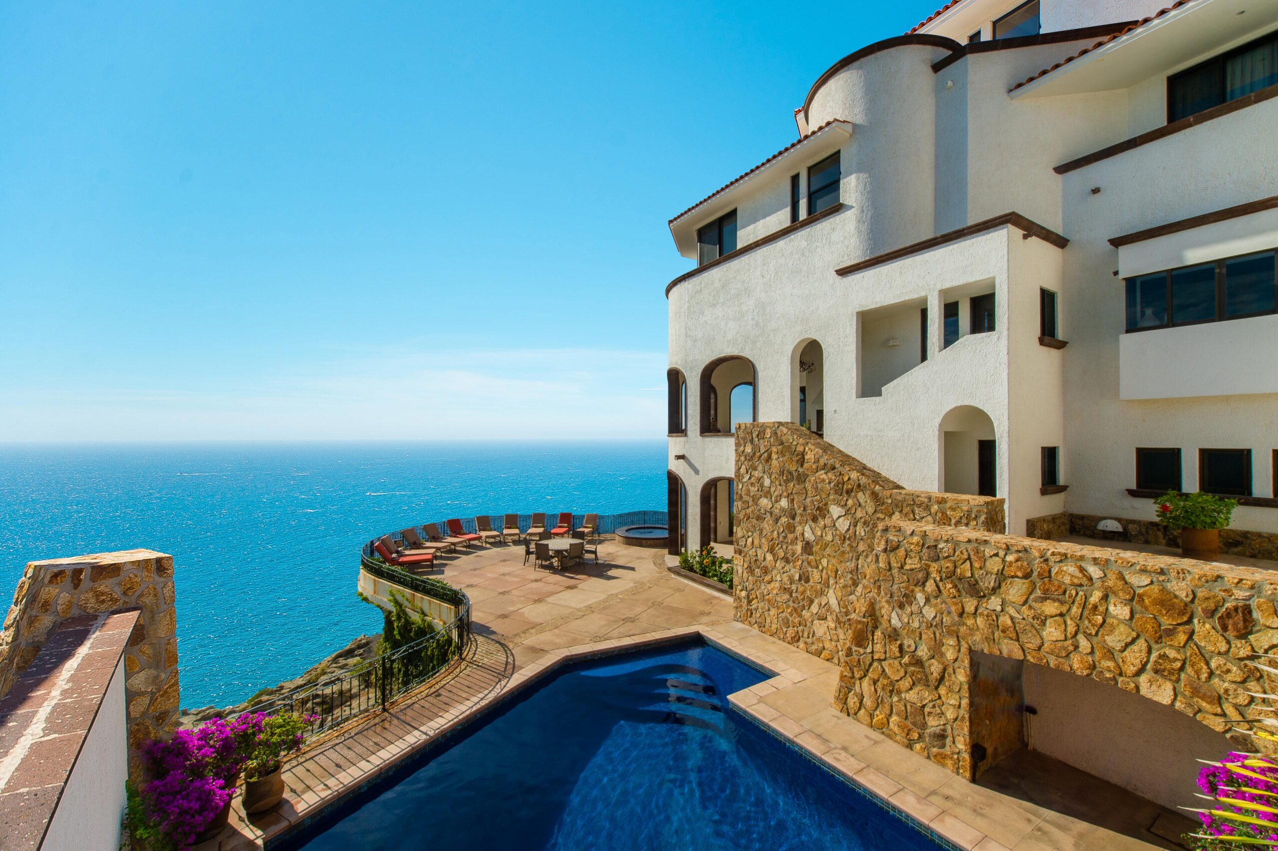 Villa Grande grand cliff side views from pool patio in Pedregal Pacific, Oceanfront Los Cabos
