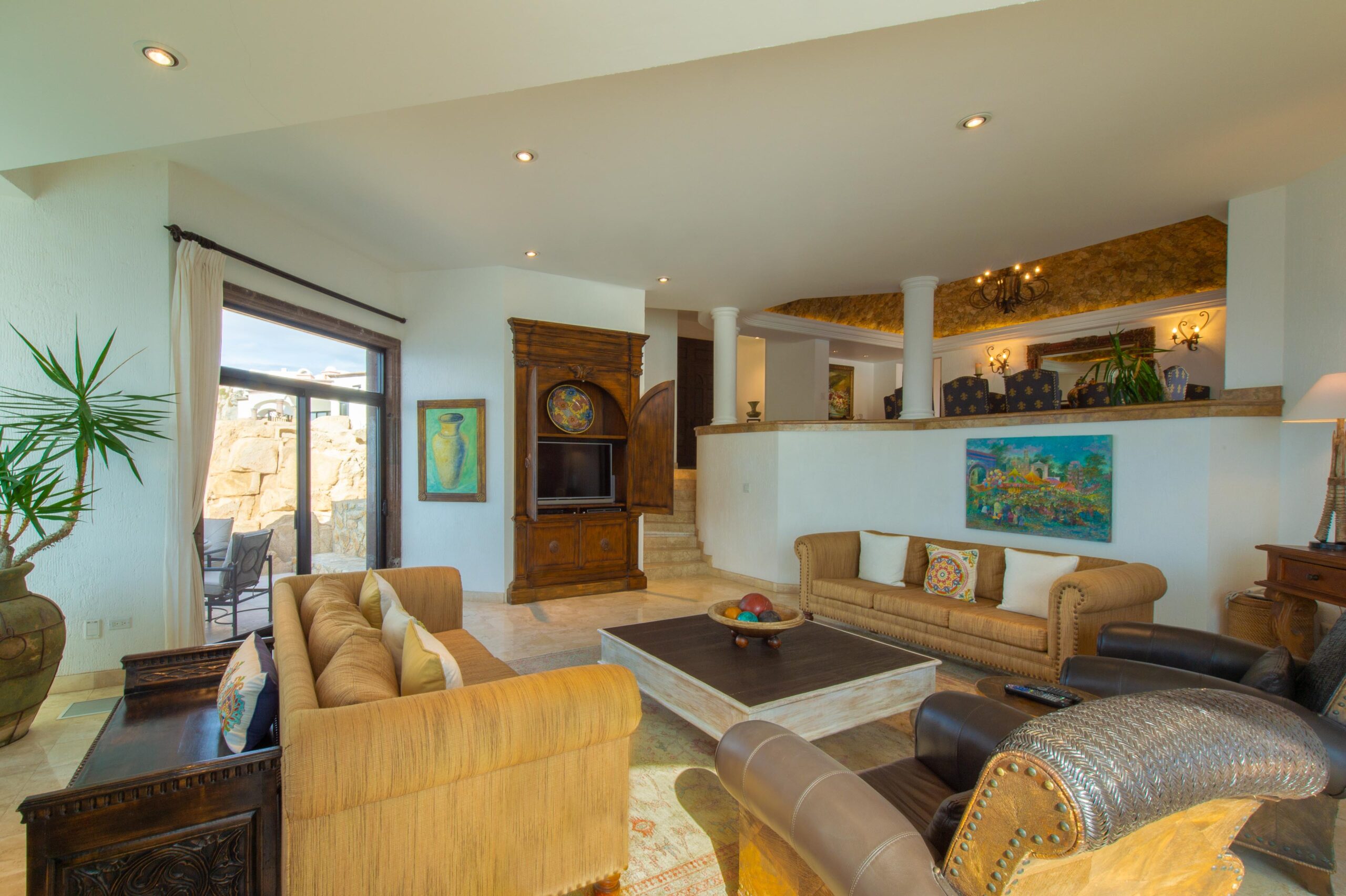 Villa Grande spanish style living room in Pedregal Pacific, Oceanfront Los Cabos