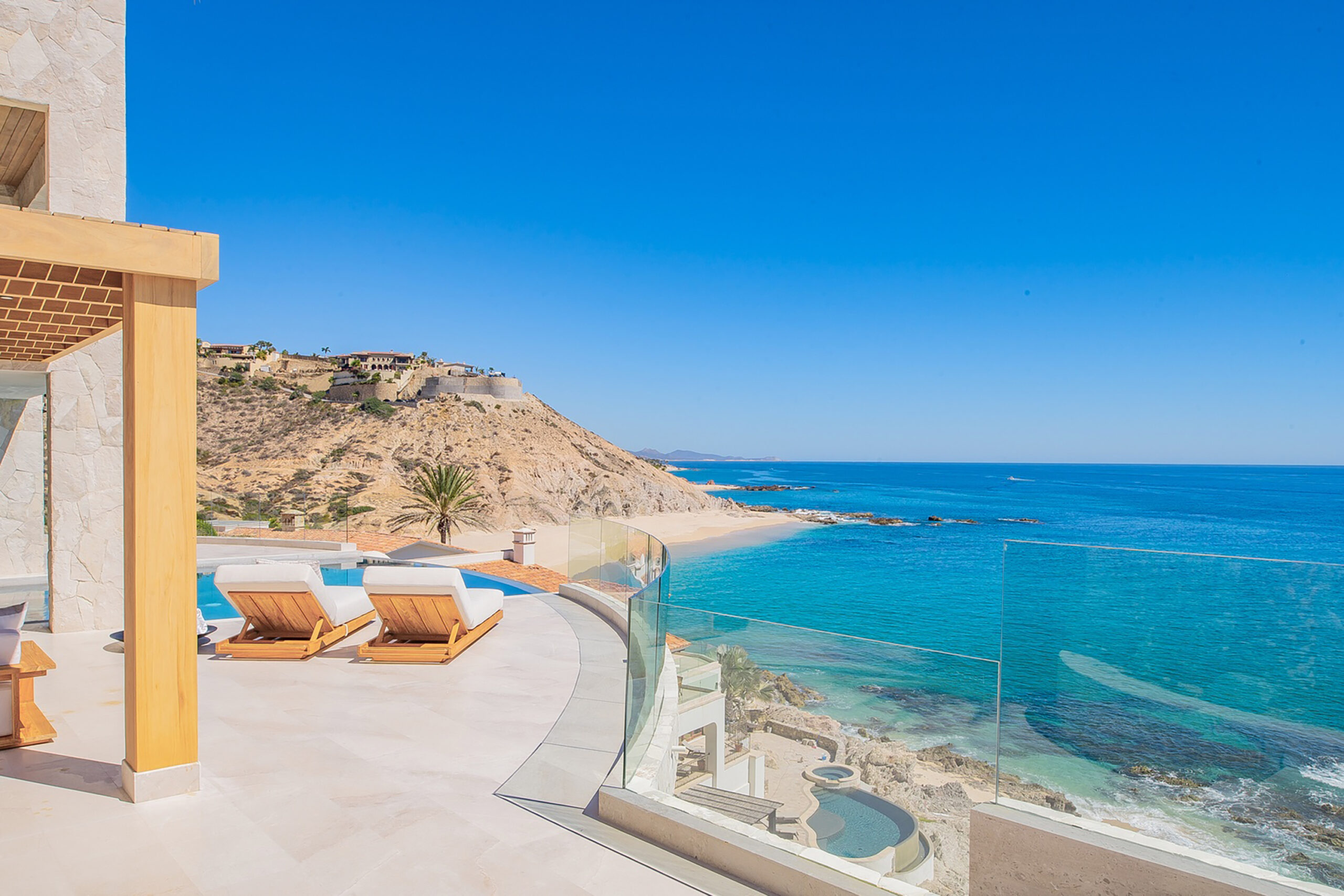 Villa Lazul sunny patio with amazing ocean and beachfront views in Cabo Colorado, Onsite Villa Staff Los Cabos
