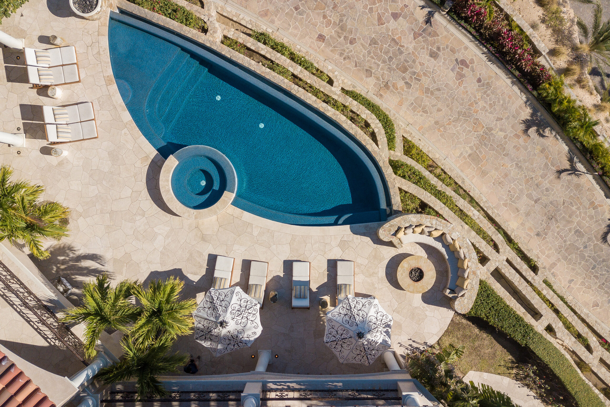 Villa Mar Azul Palmilla aerial view of infinity pool and jacuzzi
