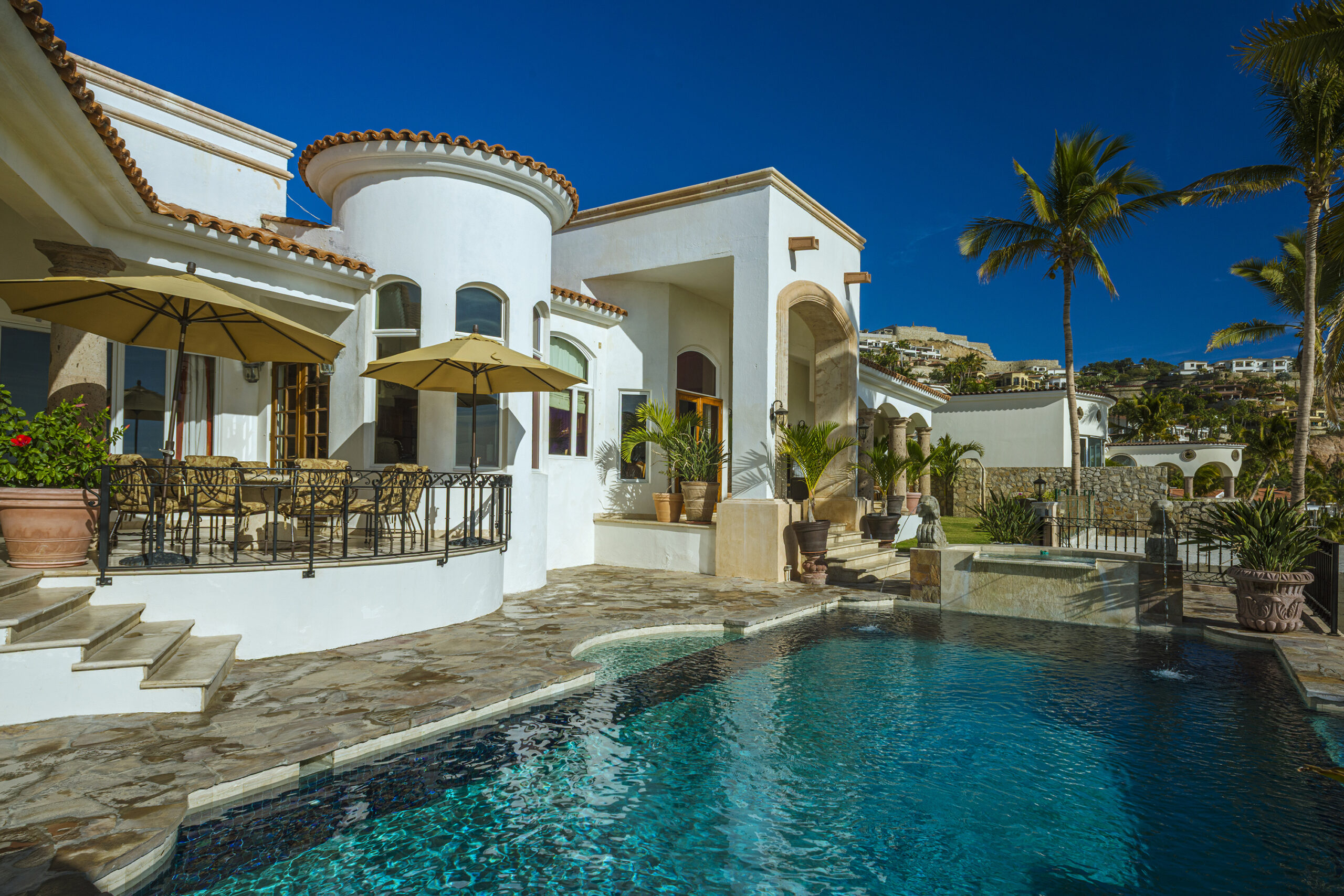 Villa Paraiso poolside view of villa in Palmilla, Swimmable Beach Los Cabos