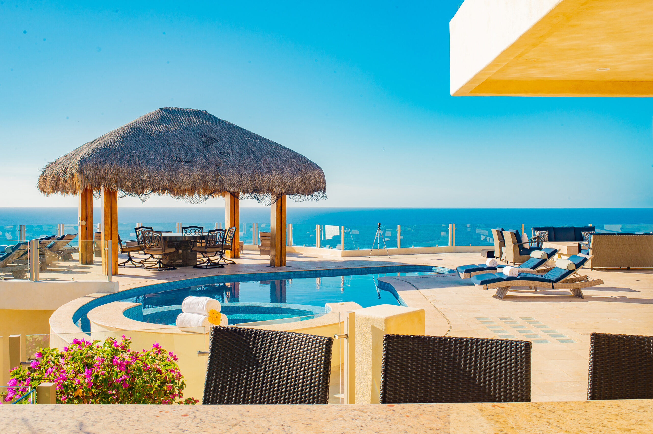 Villa Penasco spacious outdoor terrace with ocean views in Pedregal Pacific, Onsite Villa Staff Los Cabos