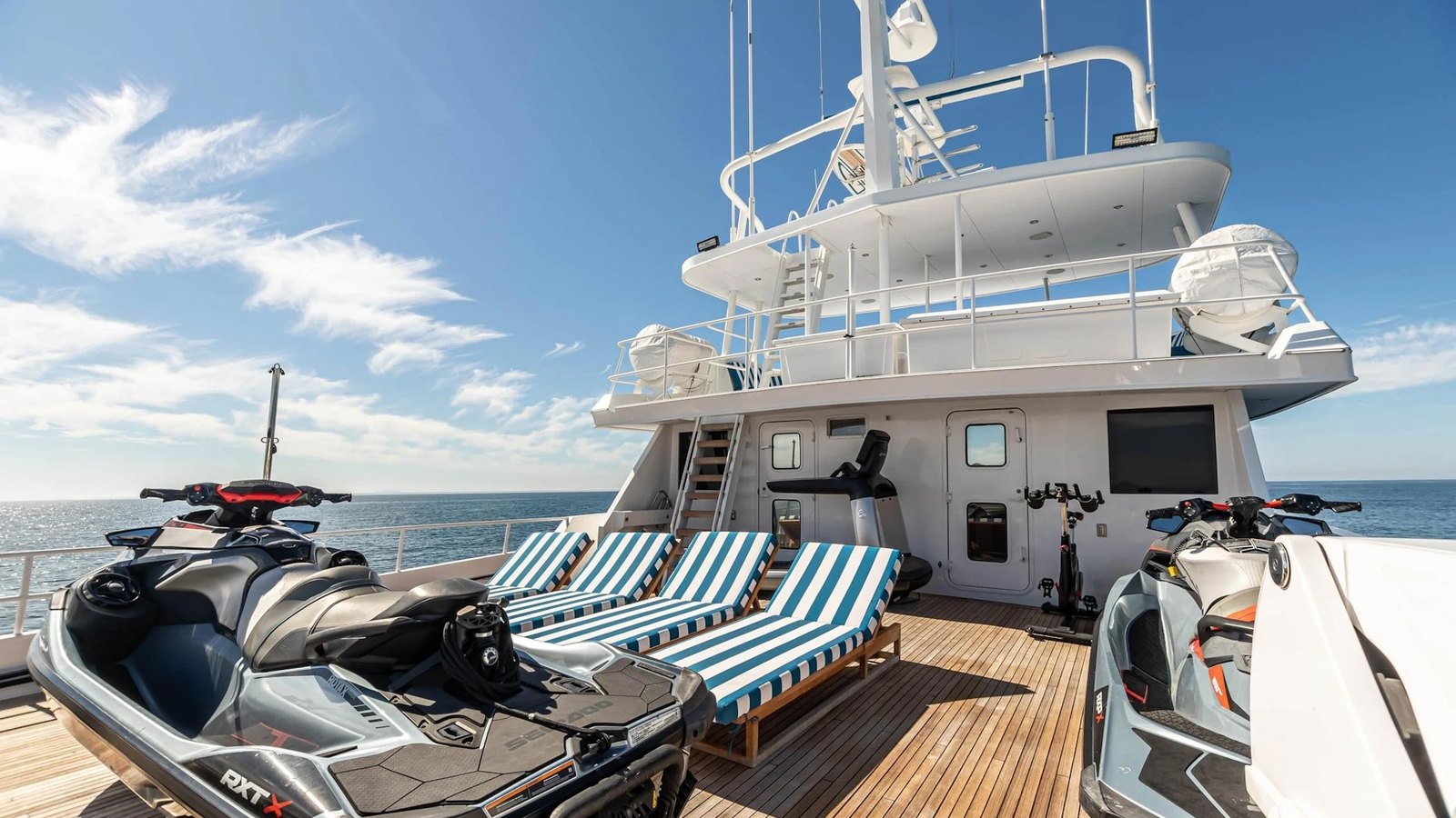 Water toys and outdoor deck space aboard El Rey