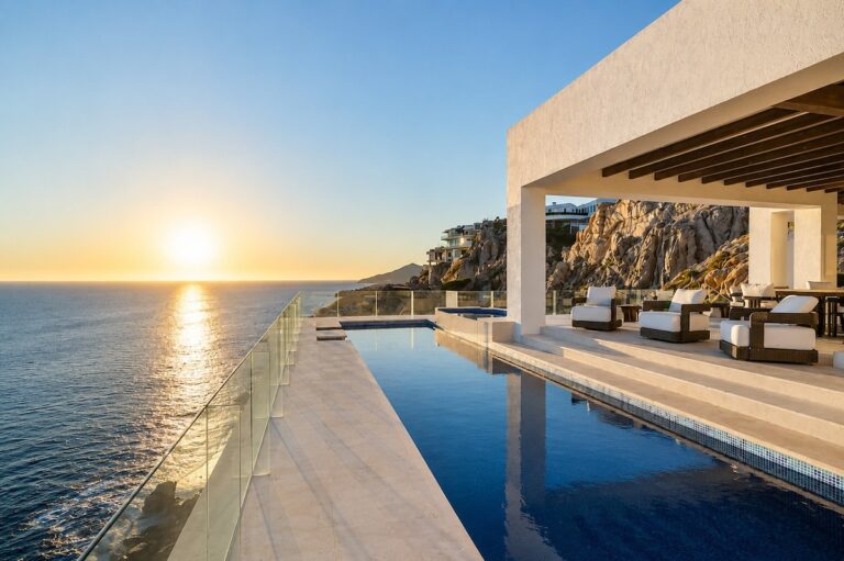 Villa Azul cliffside sunset pool and Pacific Ocean views in Pedregal