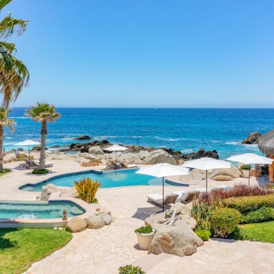 Villa Las Arenas in Punta Ballena, Los Cabos Tourist Corridor — Oceanfront pool terrace and palapa